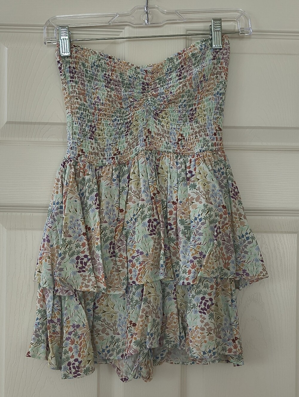 Shore Floral Print Smocked Strapless Romper | Size XS